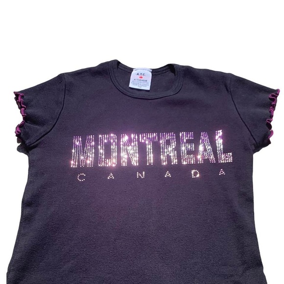 Y2K Mcbling montreal sequin sparkle vintage baby tee lettuce edge pink black - Picture 2 of 3